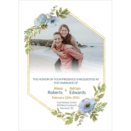 Wedding Invite Flowers and Gold Frame